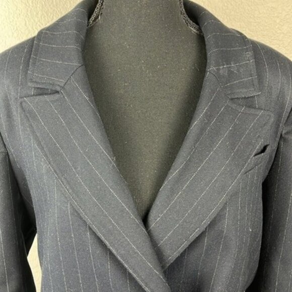 Free People Crop Blazer Tailored Navy Pinstripe Collared Gold Buttons Jacket M - Picture 3 of 12